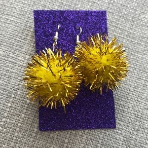 Yellow sparkly pom pom earrings!